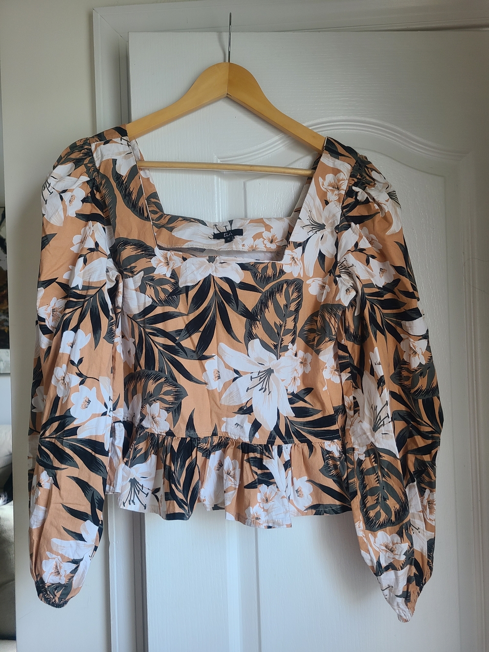 Square-Neck Floral Peplum Blouse | XL